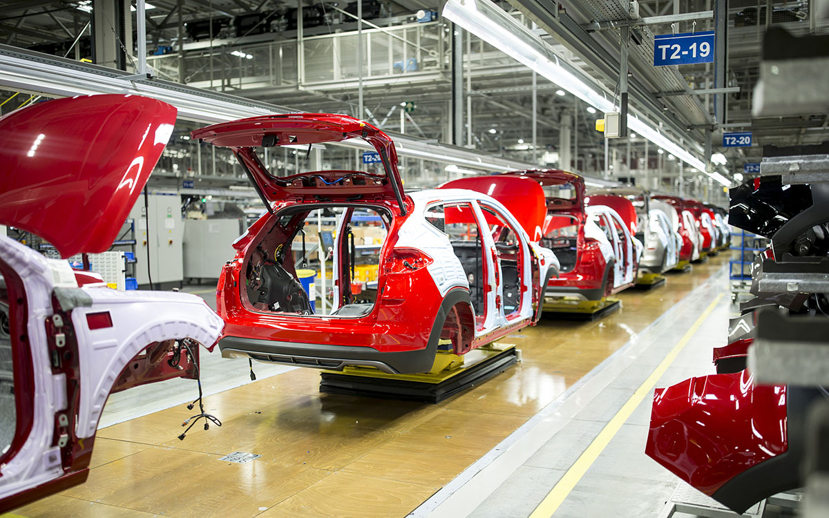 Modern automatized car production in a factory