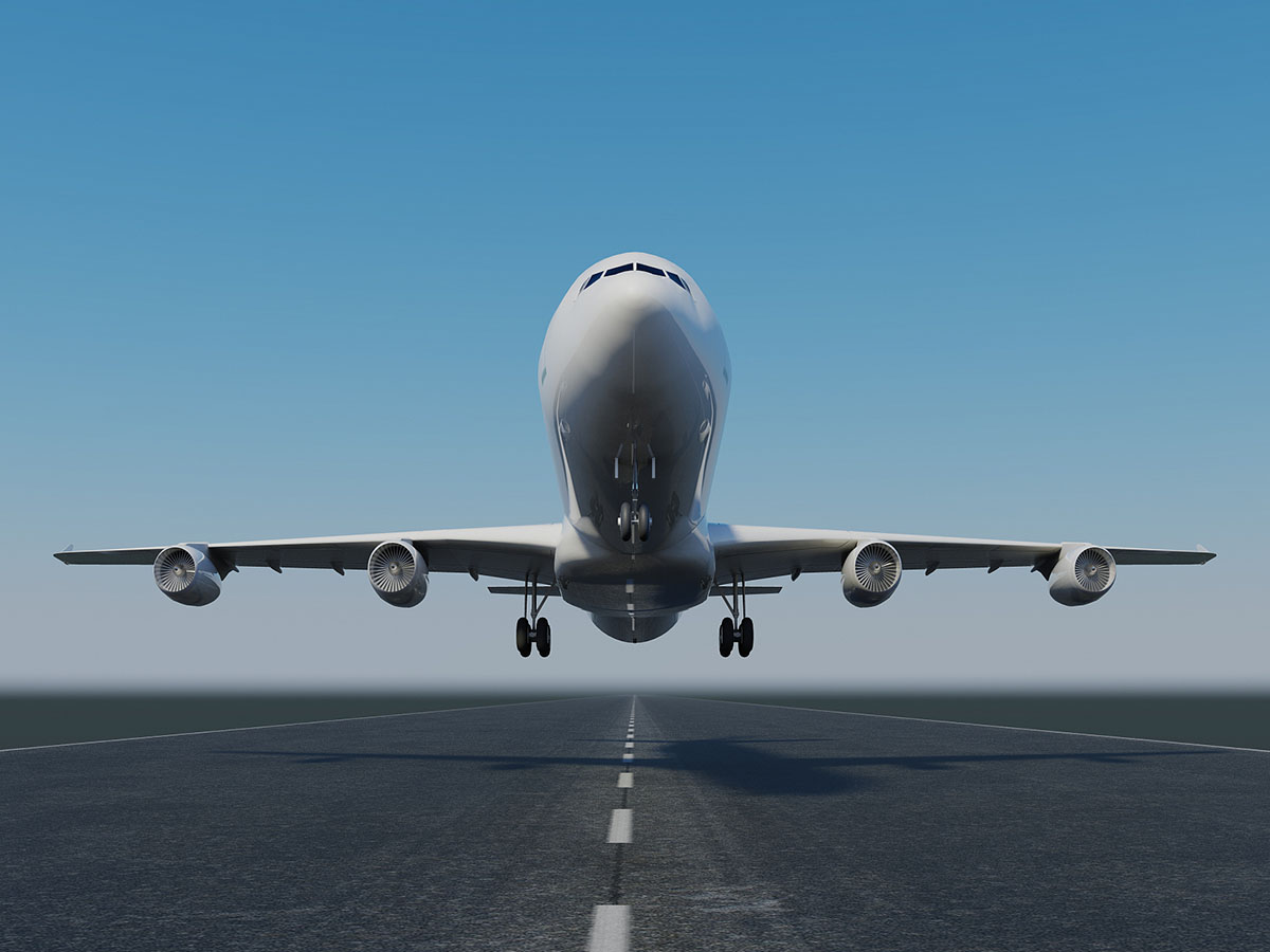 A Jumbo jet taking off or landing. High resolution 3D render.